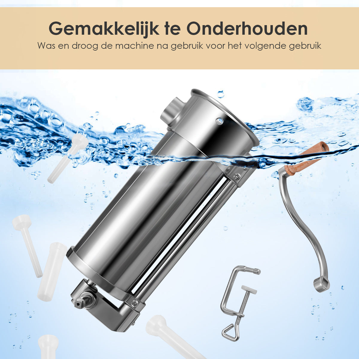 LIVSK Roestvrijstalen Worstenvuller - Tafelklem - 6 Vullingen - 5 kg Capaciteit - Ergonomisch Handvat - Zilver