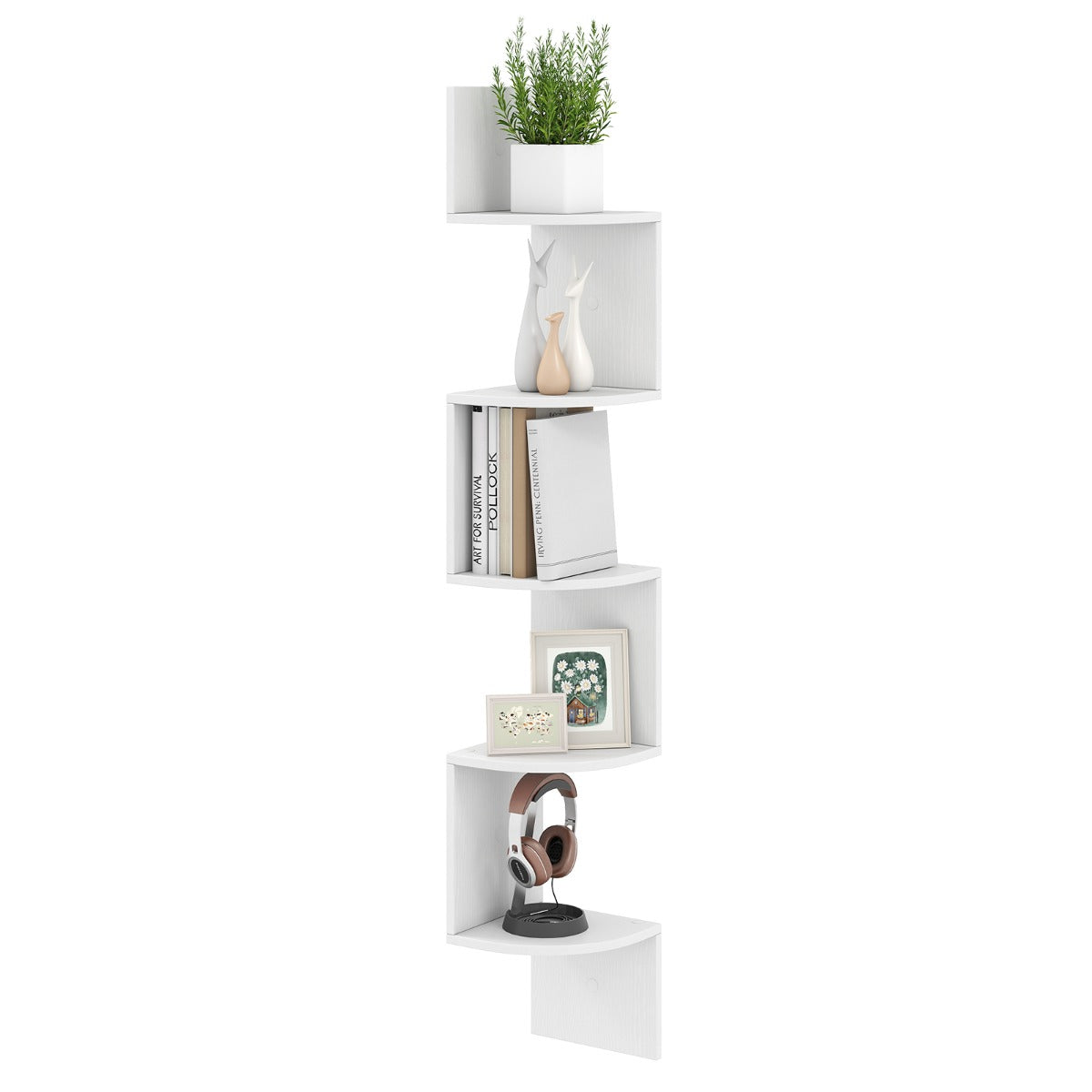 LIVSK Wandgemonteerd Zwevend Hoekrek - 5 - laags Opbergplank - Maximaal 35 kg - Inclusief Wandmontagekits - Elegant en