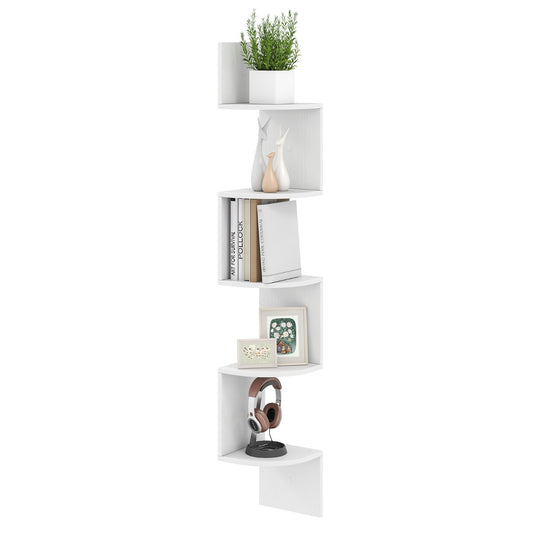 LIVSK Wandgemonteerd Zwevend Hoekrek - 5 - laags Opbergplank - Maximaal 35 kg - Inclusief Wandmontagekits - Elegant en