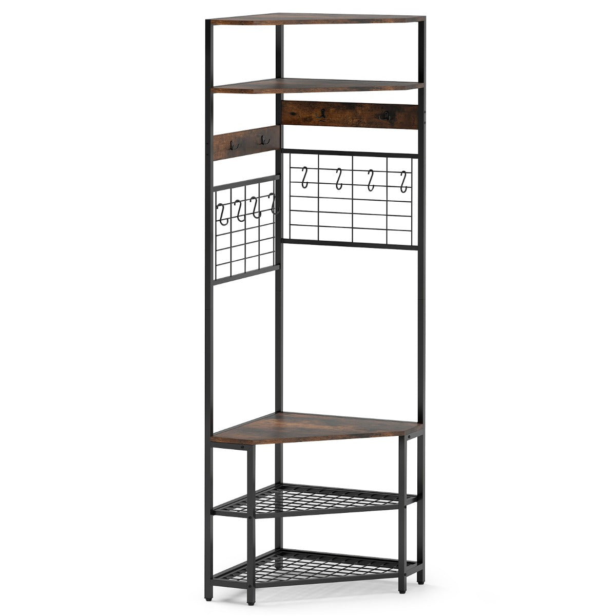 LIVSK Hoekkapstok met Schoenenopbergbank - 4 Vaste Haken - 8 Uitneembare Haken - Stevige Metalen Constructie - 52 x 52 x 183 cm -