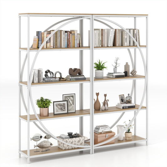 LIVSK Boekenkast Etagère - Halvemaanvormig Ontwerp met 5 Planken - Stevig Metaal - Tot 30 kg per Plank - 86 x 30 x 175 cm -