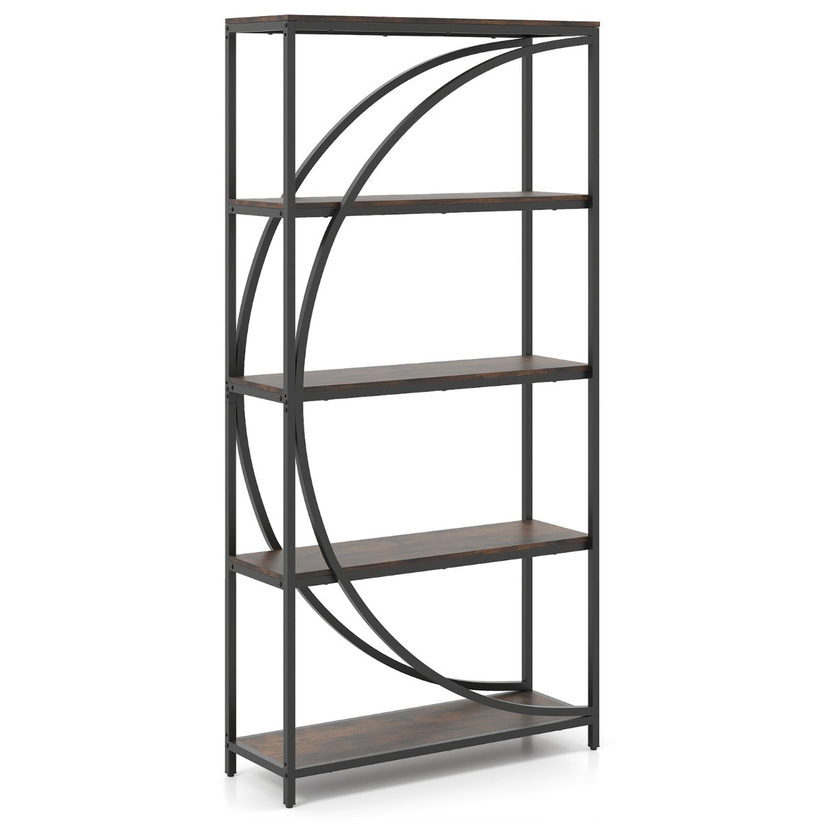 LIVSK Etagère-boekenkast - Halvemaanvormig Design - 5 Open Planken - Stevig Metalen Frame - Veiligheidssets - 86 x 30 x 175 cm -