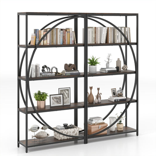 LIVSK Etagère-boekenkast - Halvemaanvormig Design - 5 Open Planken - Stevig Metalen Frame - Veiligheidssets - 86 x 30 x 175 cm -