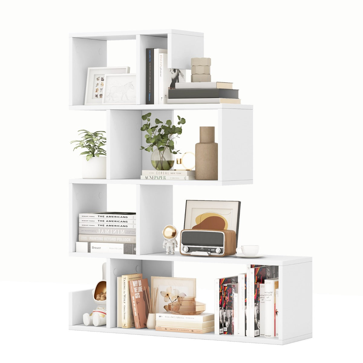 LIVSK S-vormige boekenkast - 5 Niveaus - Modern Design - Veilig met Kantelbeveiligingen - 80 x 22 x 100 cm - Wit