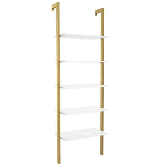 LIVSK Ladder Boekenkast - 5-laagse Planken - Stabiel en Duurzaam - Rustieke Notenhout - 61 x 30 x 183 cm - Bruin