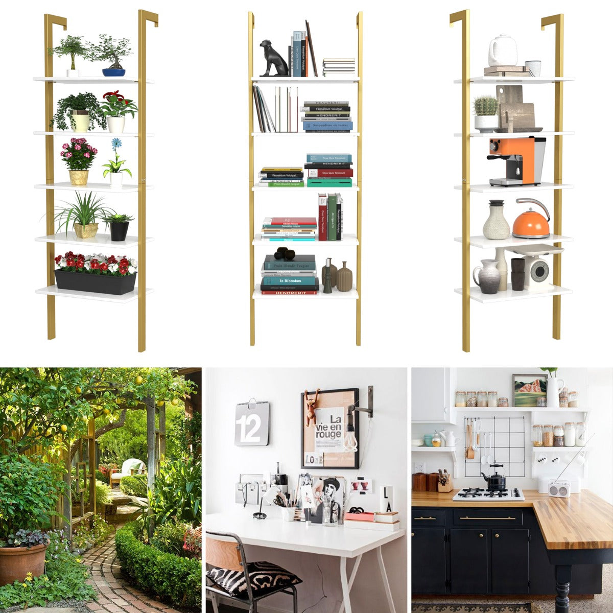 LIVSK Ladder Boekenkast - 5-laagse Planken - Stabiel en Duurzaam - Rustieke Notenhout - 61 x 30 x 183 cm - Bruin