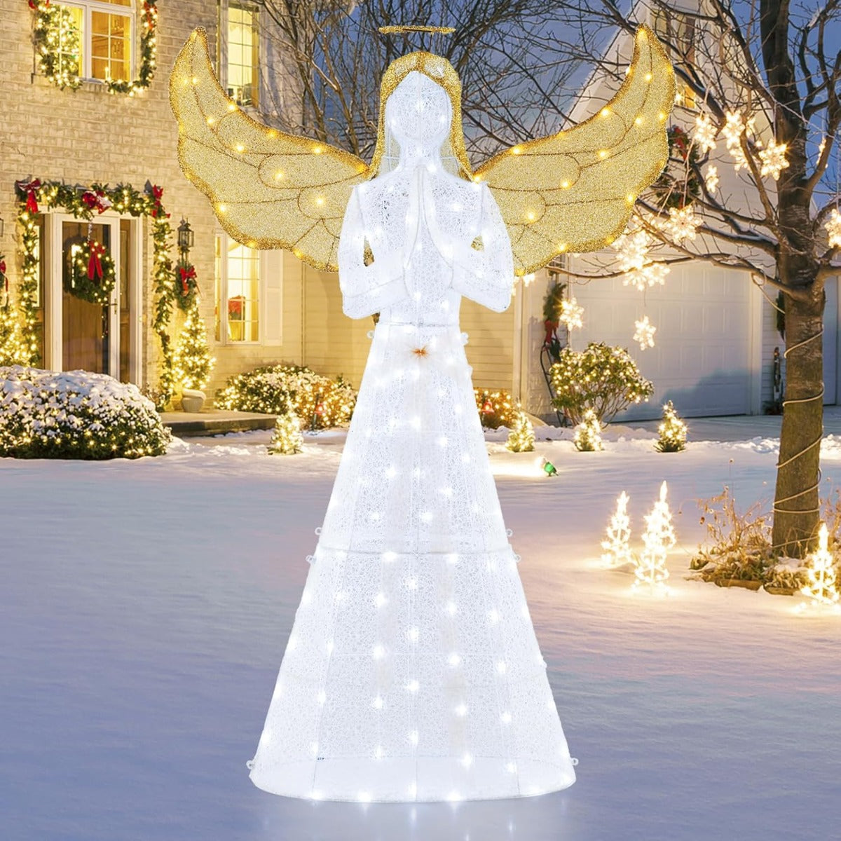 LIVSK Verlichte Kerstengel - 150 LED-Lampjes - Weerbestendig - Inclusief Grondpennen en Kabelbinders - 105 x 36 x 155 cm - Warm