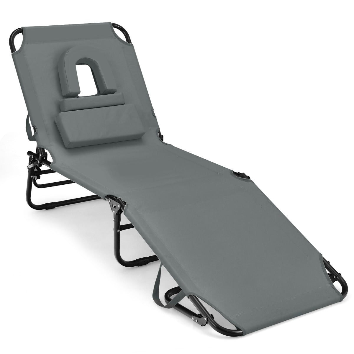 LIVSK Verstelbare Opvouwbare Ligstoel met Gezichtsgat - Stevig Metalen Frame - 3 Verwijderbare Kussens - Tot 160 kg - Zwart/Grijs
