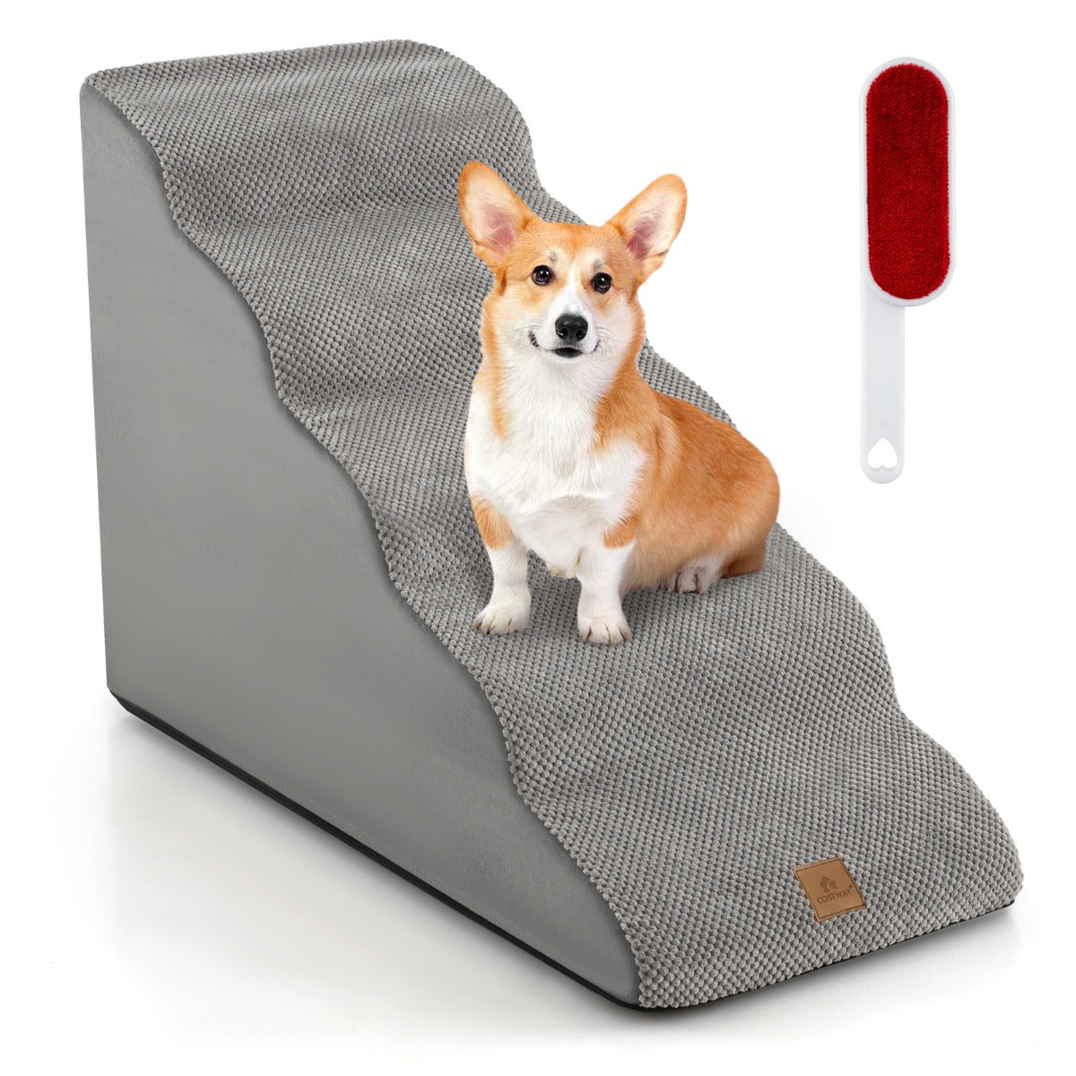 LIVSK Huisdierhelling - 5 Treden - Antislip Schuim - Tot 30 kg - Afneembare Wasbare Hoes - Grijs