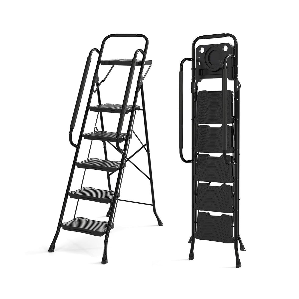 Livsk costway 5 treden ladder met gereedschapshouder vouwbare opstapladder tot 150 kg belastbaar vouwladder staand ladders 1 1