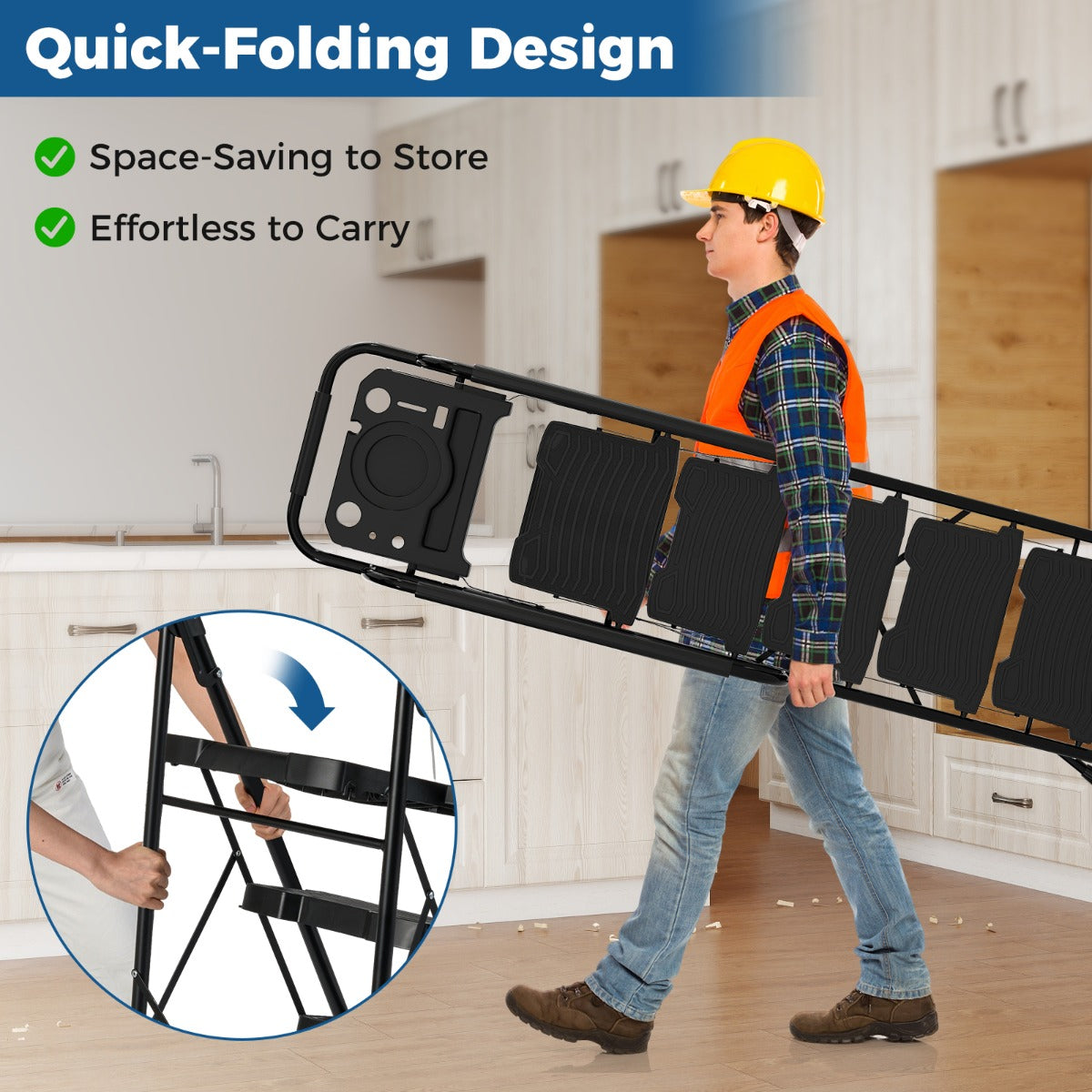 Livsk costway 5 treden ladder met gereedschapshouder vouwbare opstapladder tot 150 kg belastbaar vouwladder staand ladders 5