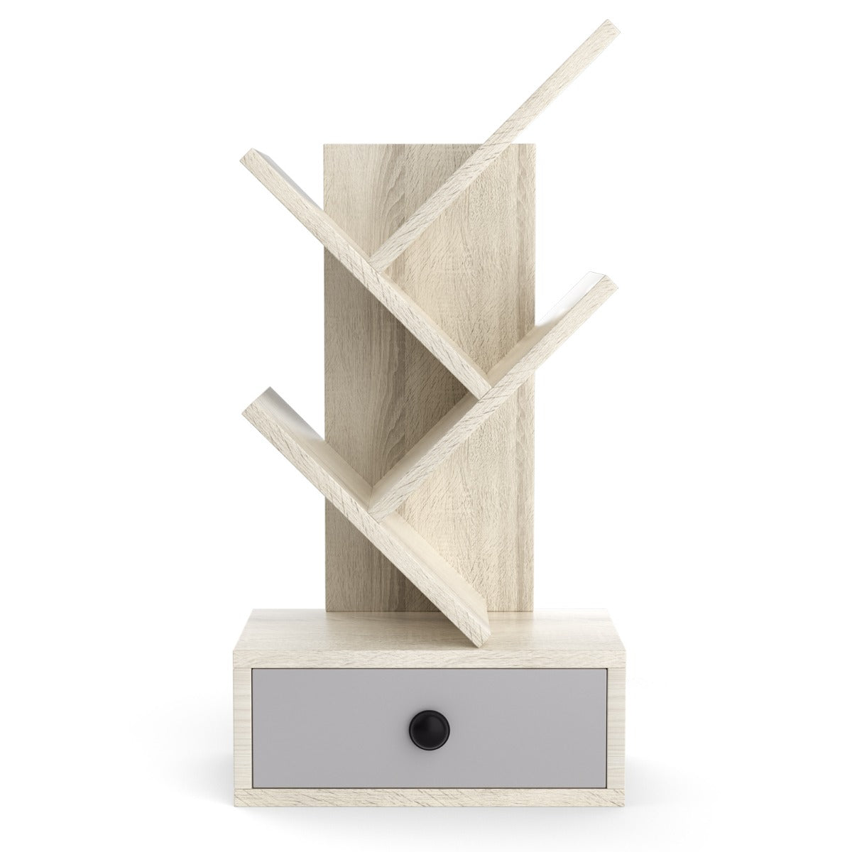 LIVSK Boomvormige Boekenkast - 5 Planken en Lade - Compact voor Bureau - Eenvoudige Montage - Beige + Grijs