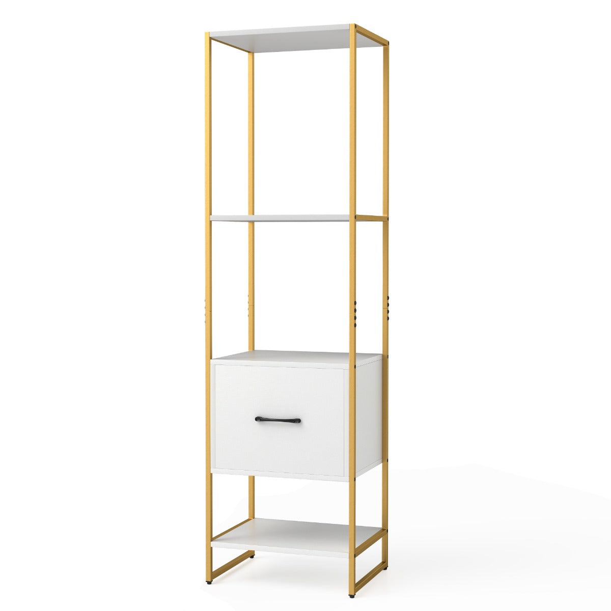 LIVSK Boekenkast met Lade - 5 Niveaus - Stevig Metalen Frame - Ruimtebesparend - Tot 60 kg - Rustiek bruin & zwart