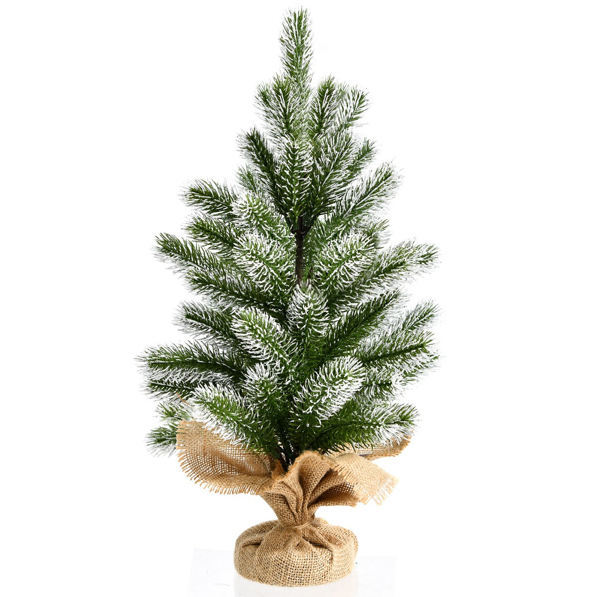 LIVSK Tafelkerstboom - Kunstmatig met Sneeuwvlokken - PE Materiaal - Cementen Basis met Jute - Hoogte 50 cm - Groen