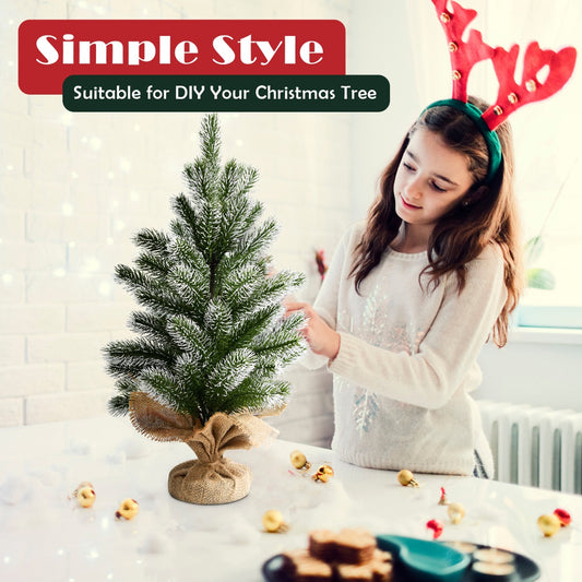 LIVSK Tafelkerstboom - Kunstmatig met Sneeuwvlokken - PE Materiaal - Cementen Basis met Jute - Hoogte 50 cm - Groen
