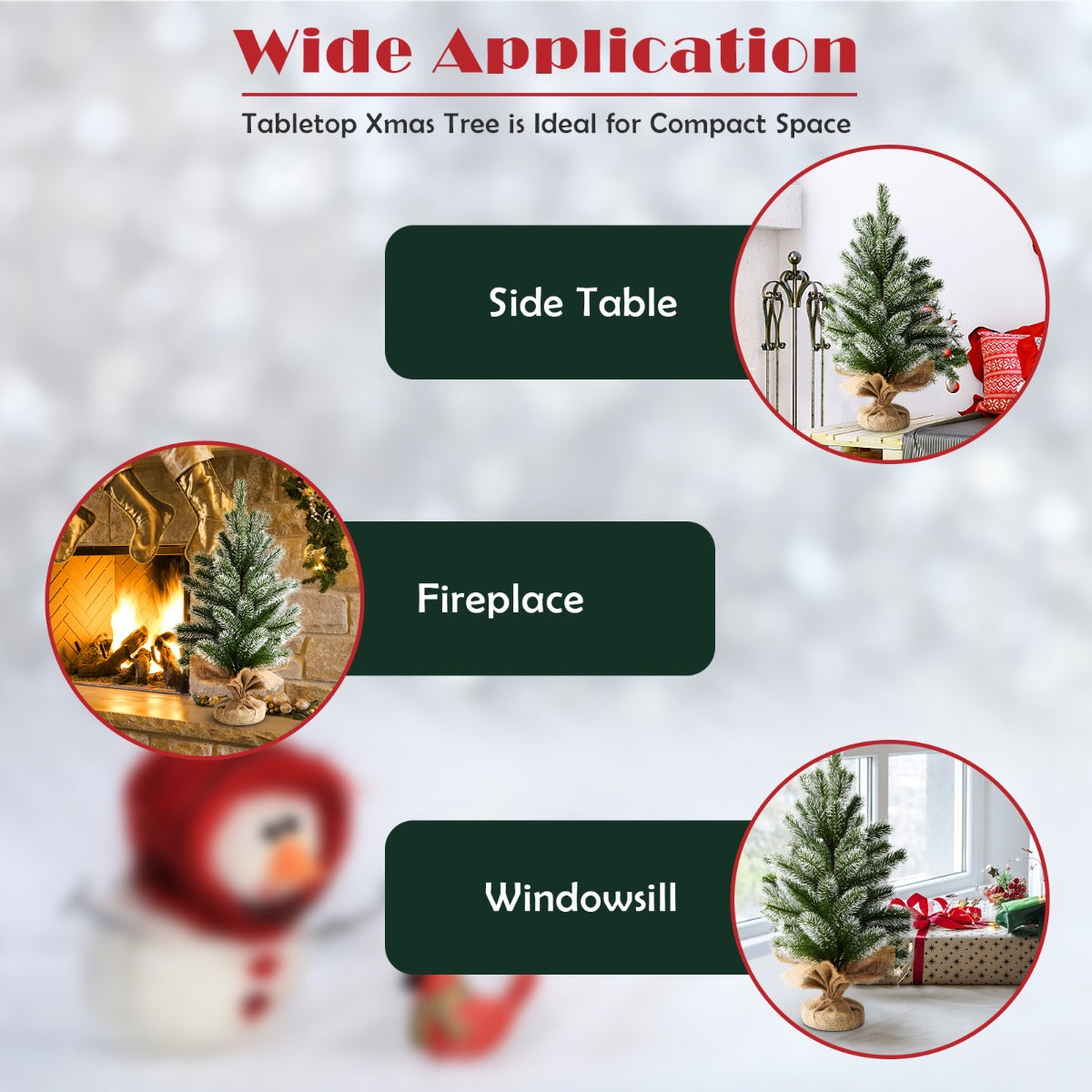 LIVSK Tafelkerstboom - Kunstmatig met Sneeuwvlokken - PE Materiaal - Cementen Basis met Jute - Hoogte 50 cm - Groen