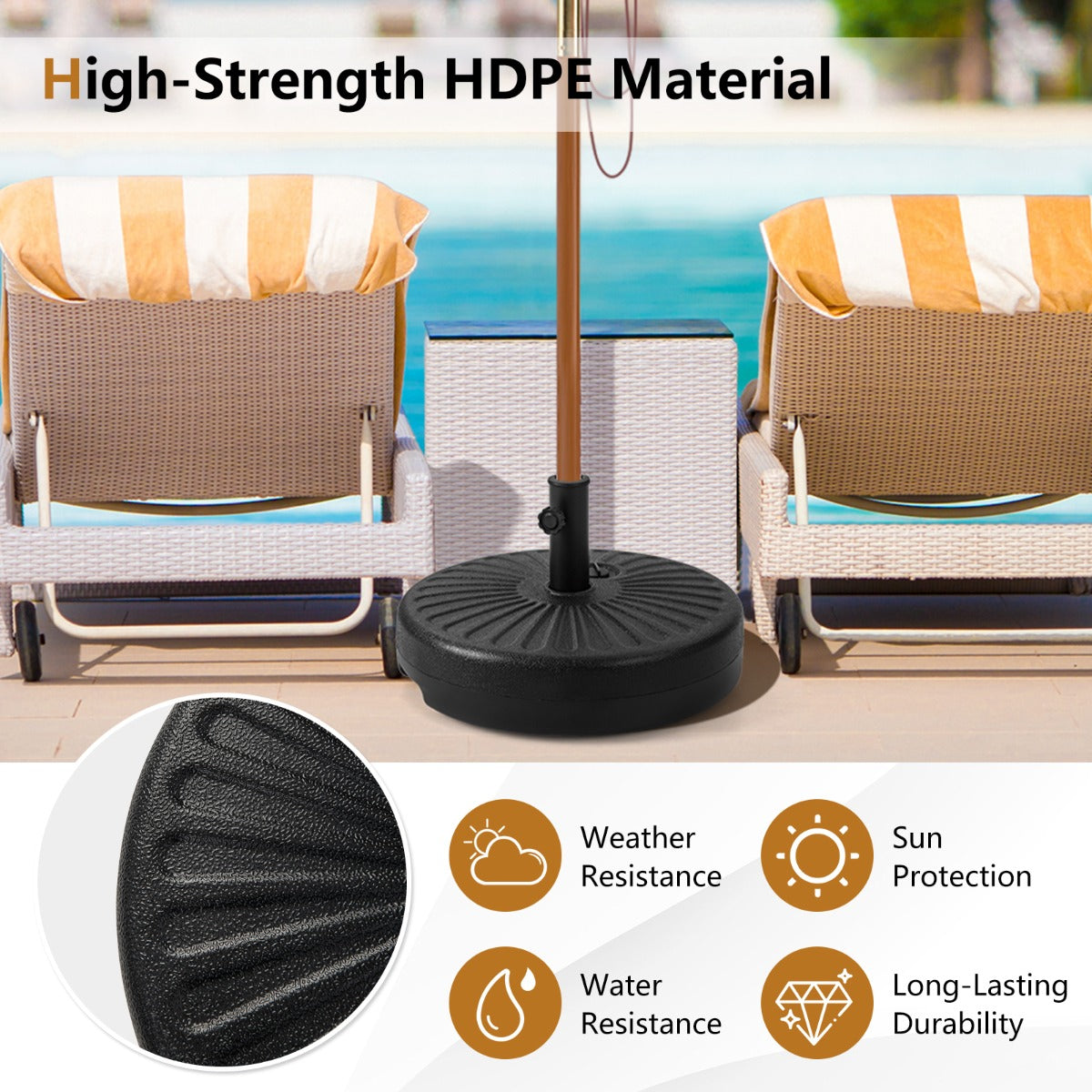 LIVSK Vulbare Parasolvoetsteun - 18 L Capaciteit - HDPE Materiaal - Geschikt voor 270-300 cm Parasols - 50 x 30 cm - Zwart