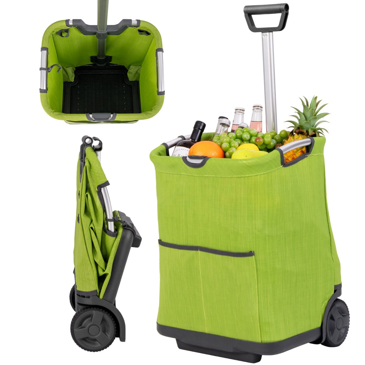 Livsk costway 50 l opvouwbare boodschappentrolley draagbare multifunctionele trolley met 3 vakken voor winkelen kamperen wassen picknicken
