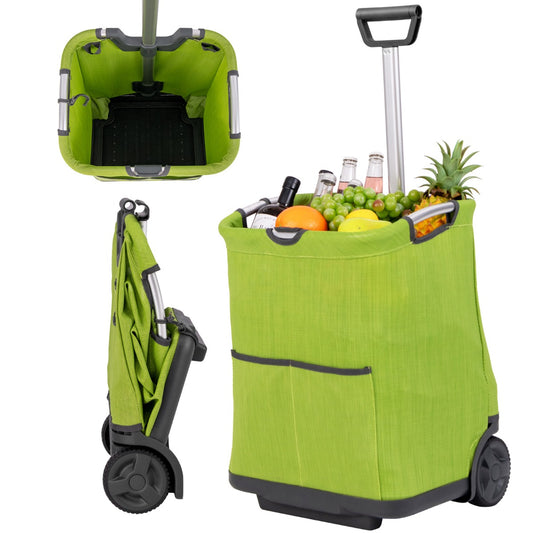 Livsk costway 50 l opvouwbare boodschappentrolley draagbare multifunctionele trolley met 3 vakken voor winkelen kamperen wassen picknicken