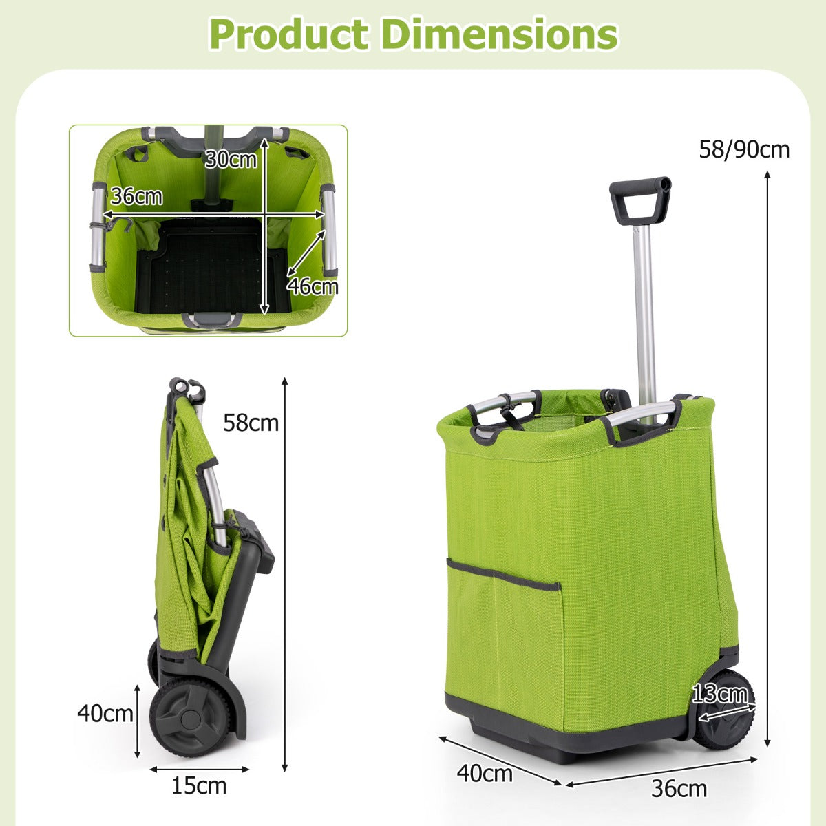 Livsk costway 50 l opvouwbare boodschappentrolley draagbare multifunctionele trolley met 3 vakken voor winkelen kamperen wassen picknicken 2