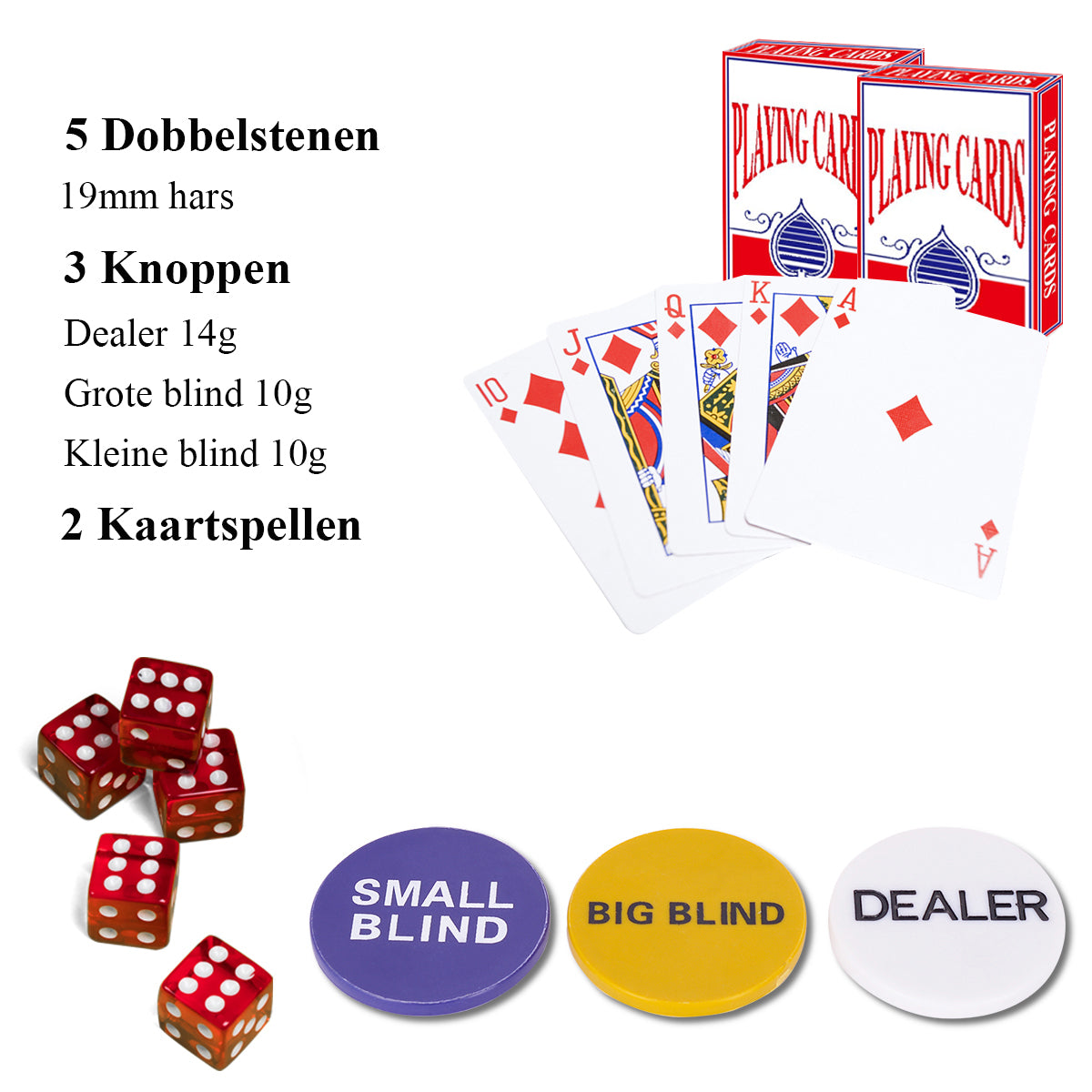 LIVSK Poker Set - 500 Fiches - 2 Speelkaarten - 5 Dobbelstenen - Aluminium Koffer - Tafelkleed - Zwart