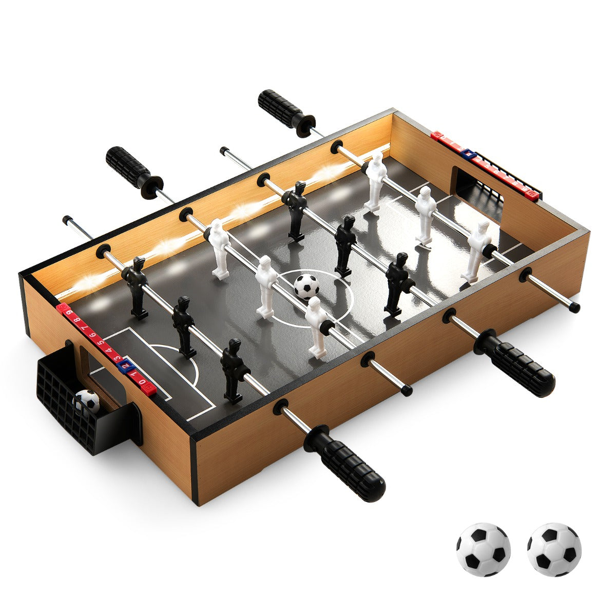 LIVSK Minitafelvoetbaltafel - Draagbaar met LED-verlichting - Anti-slip handgrepen - Voor het hele gezin - Natuurlijk