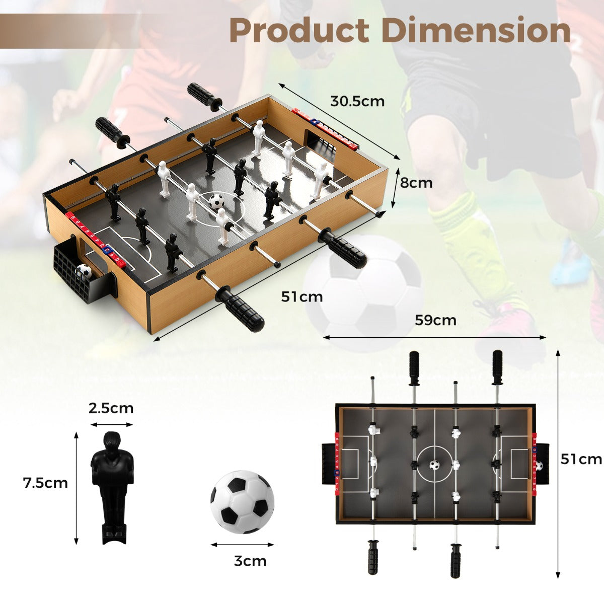 LIVSK Minitafelvoetbaltafel - Draagbaar met LED-verlichting - Anti-slip handgrepen - Voor het hele gezin - Natuurlijk