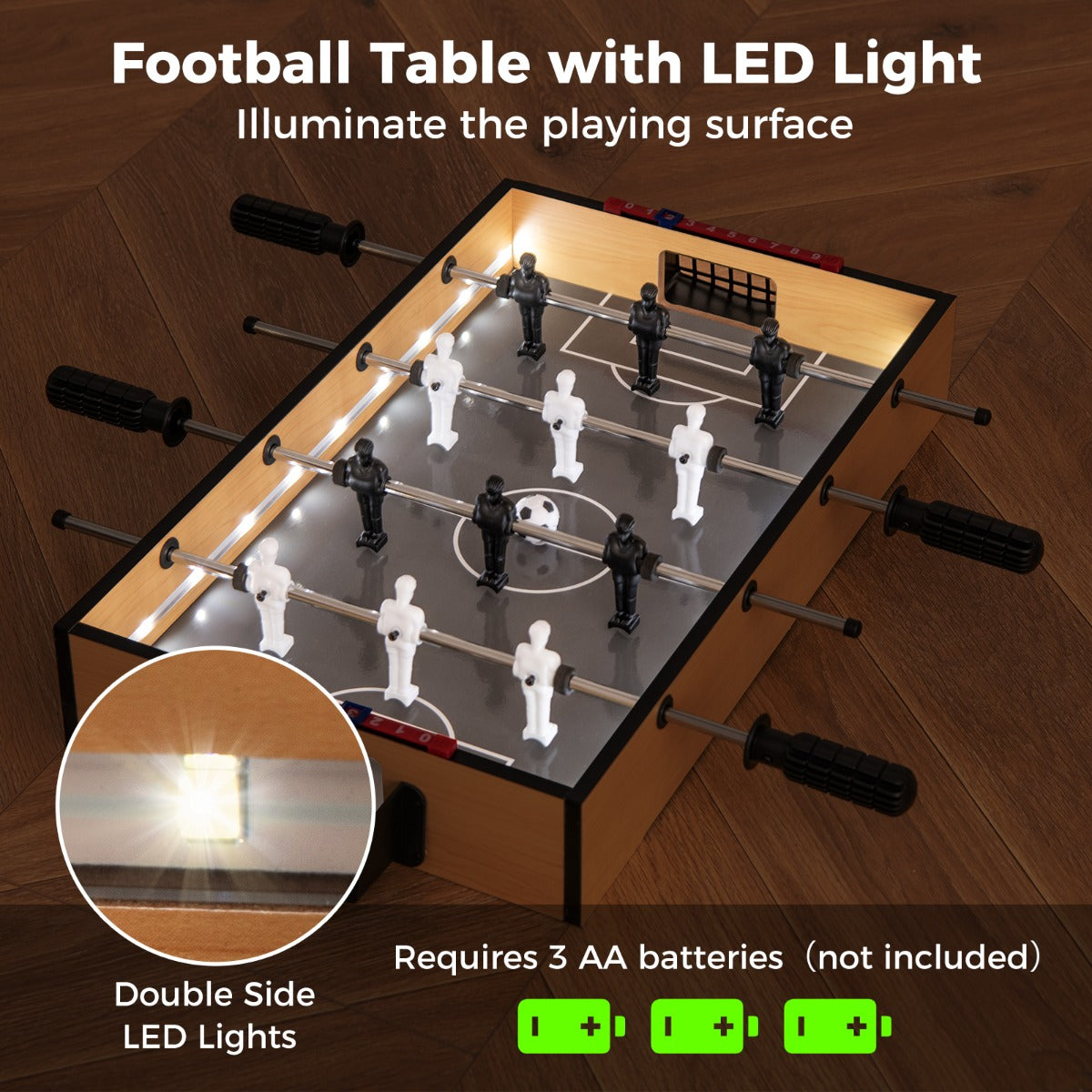 LIVSK Minitafelvoetbaltafel - Draagbaar met LED-verlichting - Anti-slip handgrepen - Voor het hele gezin - Natuurlijk