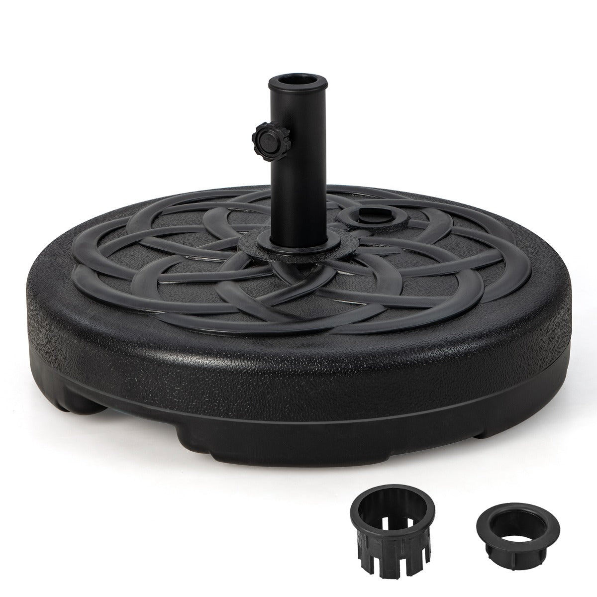 LIVSK Vulbare Parasolvoetsteun - HDPE Materiaal - 23 L Watercapaciteit - Voor 38/48 mm Parasolstokken - 56 x 30 cm - Zwart