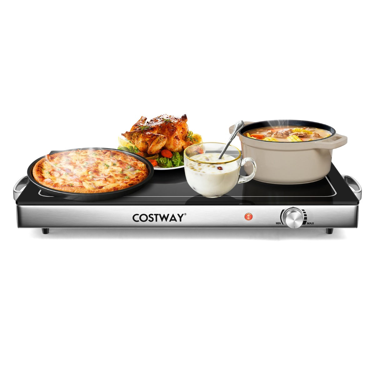 LIVSK Elektrische Buffetwarmer - 300 W met Temperatuurregeling 50-120 °C - Roestvrij Staal - 56 x 36 cm - Zilver + Zwart