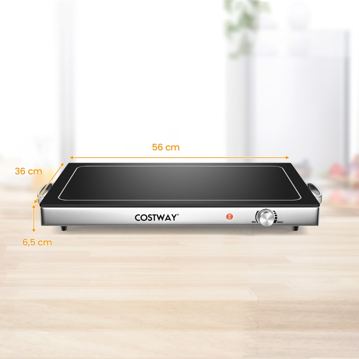 LIVSK Elektrische Buffetwarmer - 300 W met Temperatuurregeling 50-120 °C - Roestvrij Staal - 56 x 36 cm - Zilver + Zwart