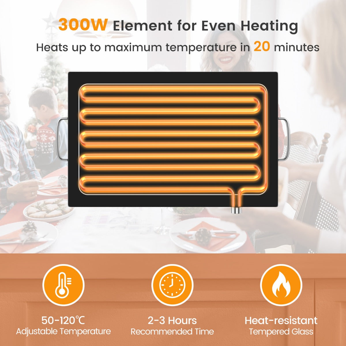 LIVSK Elektrische Buffetwarmer - 300 W met Temperatuurregeling 50-120 °C - Roestvrij Staal - 56 x 36 cm - Zilver + Zwart