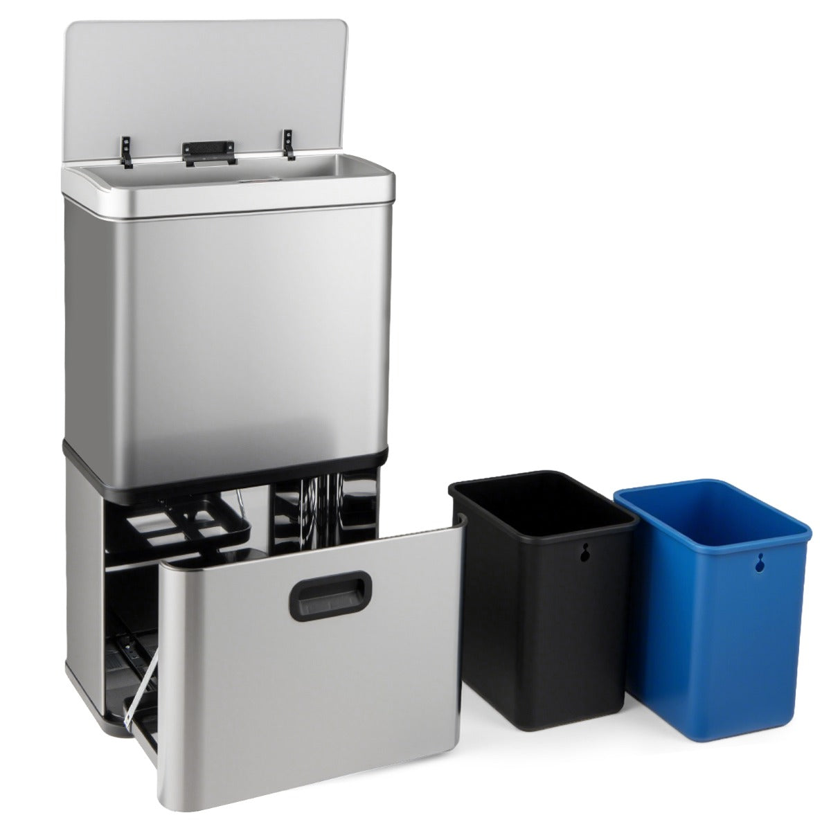 LIVSK Bewegingssensor Prullenbak - 56L Capaciteit - 36L Bovenste Vak - 2 Uitneembare Containers - Soft-close -