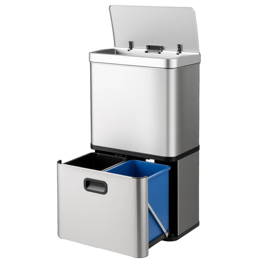 LIVSK Bewegingssensor Prullenbak - 56L Capaciteit - 36L Bovenste Vak - 2 Uitneembare Containers - Soft-close -