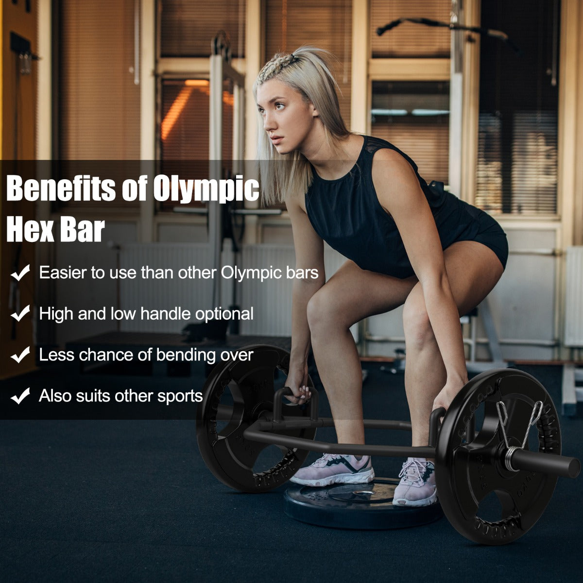 LIVSK Olympische Trap Bar - Ergonomisch Ontwerp - Draagvermogen 363 kg - Opvouwbaar - Voor Diverse Workouts - Zwart