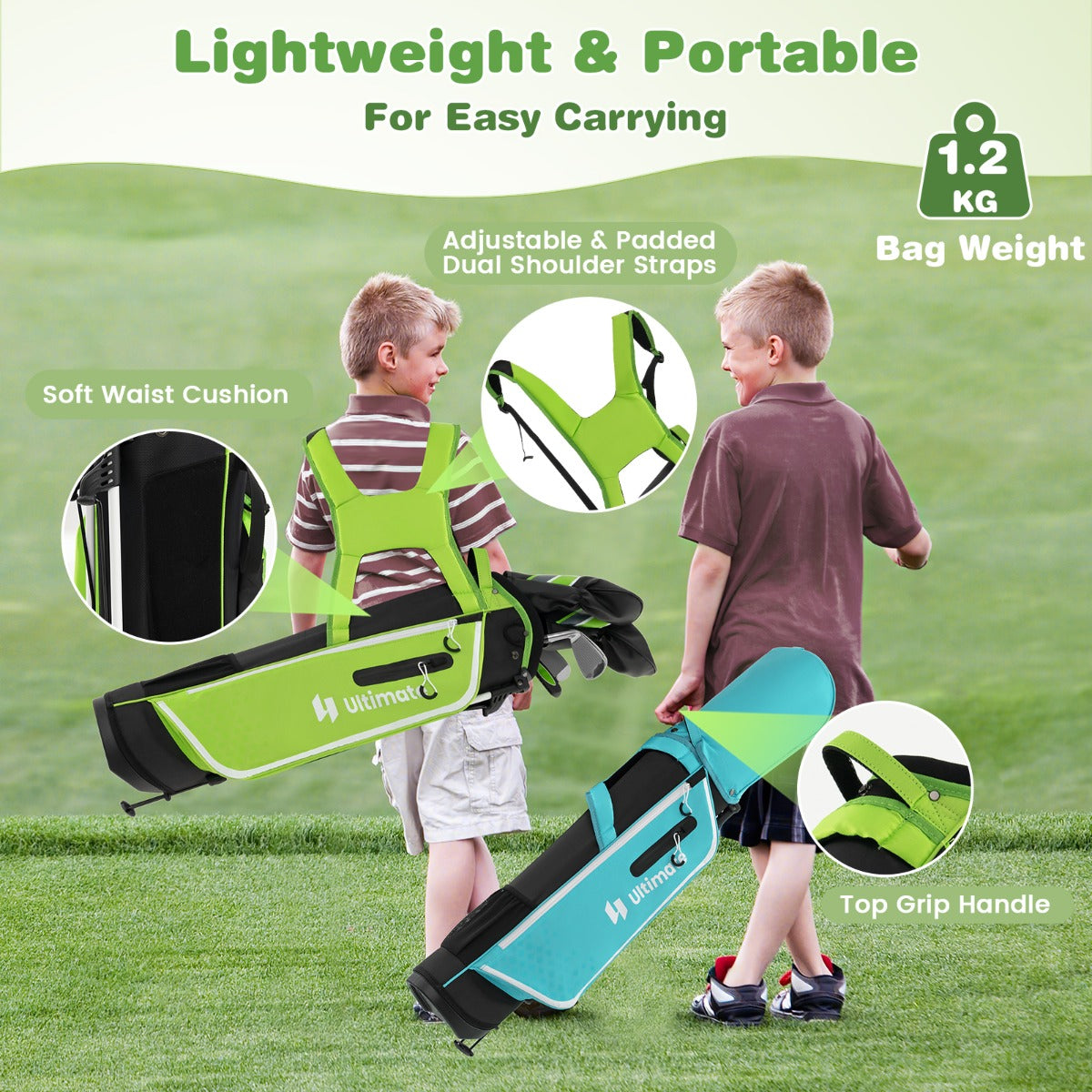 LIVSK Junior Golfclubset met Golftas en Regenhoes - Compleet voor 11-13 Jaar - Aluminium Driver - Roestvrijstalen Ijzers -