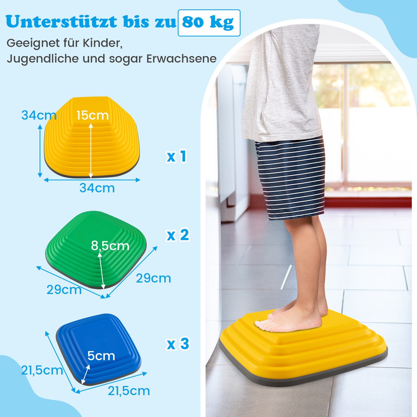 LIVSK Stapstenen Set - Antislip en Veilig - 6 Delig - Belastbaar tot 80 kg - Stimuleert Vaardigheden - Meerkleurig