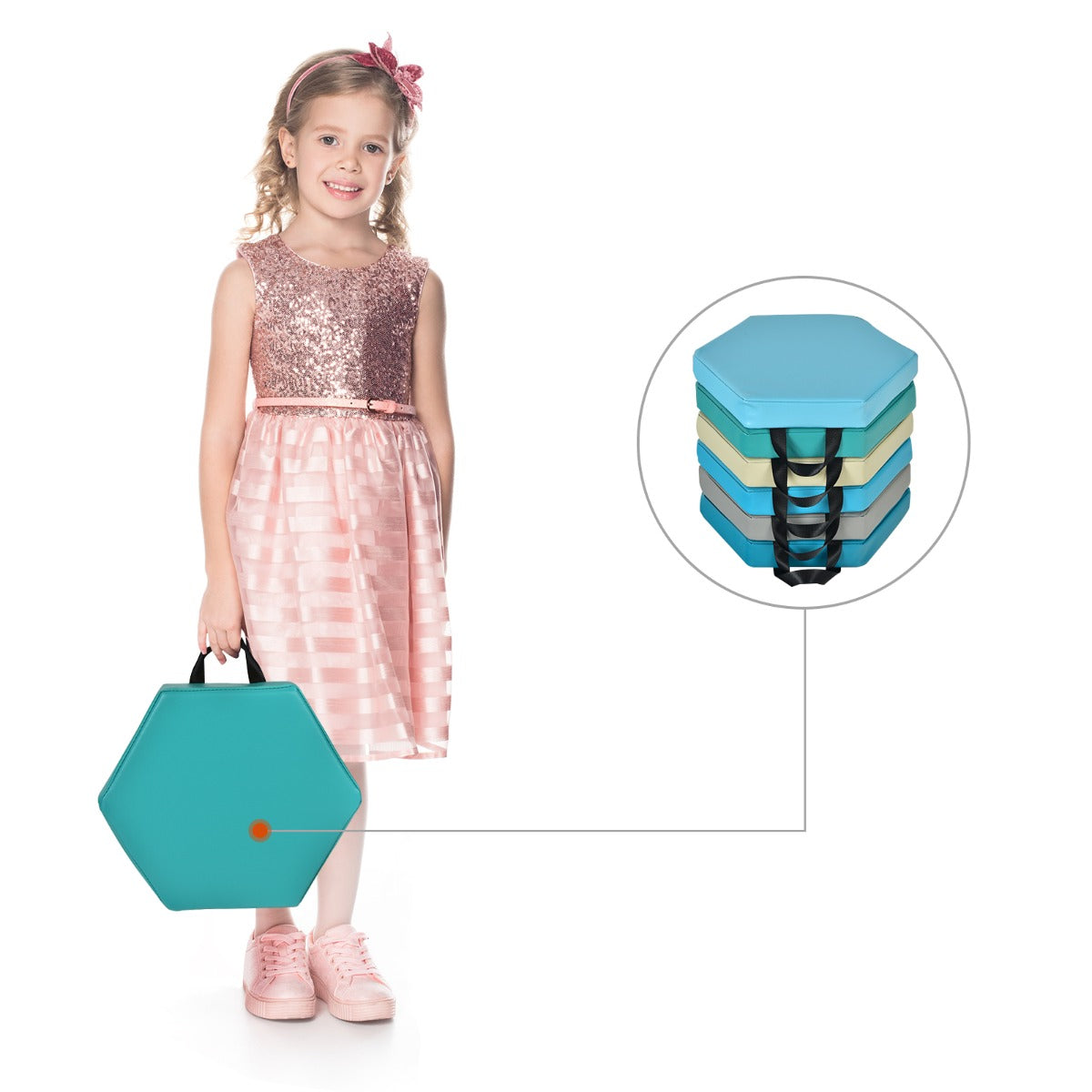 LIVSK 6-Delige Set Vloerkussens - Zeshoekig met Ergonomische Handvatten - Waterdicht en Veilig - Voor Kinderen - Blauw