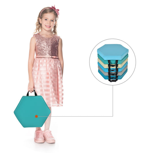 LIVSK 6-Delige Set Vloerkussens - Zeshoekig met Ergonomische Handvatten - Waterdicht en Veilig - Voor Kinderen - Blauw