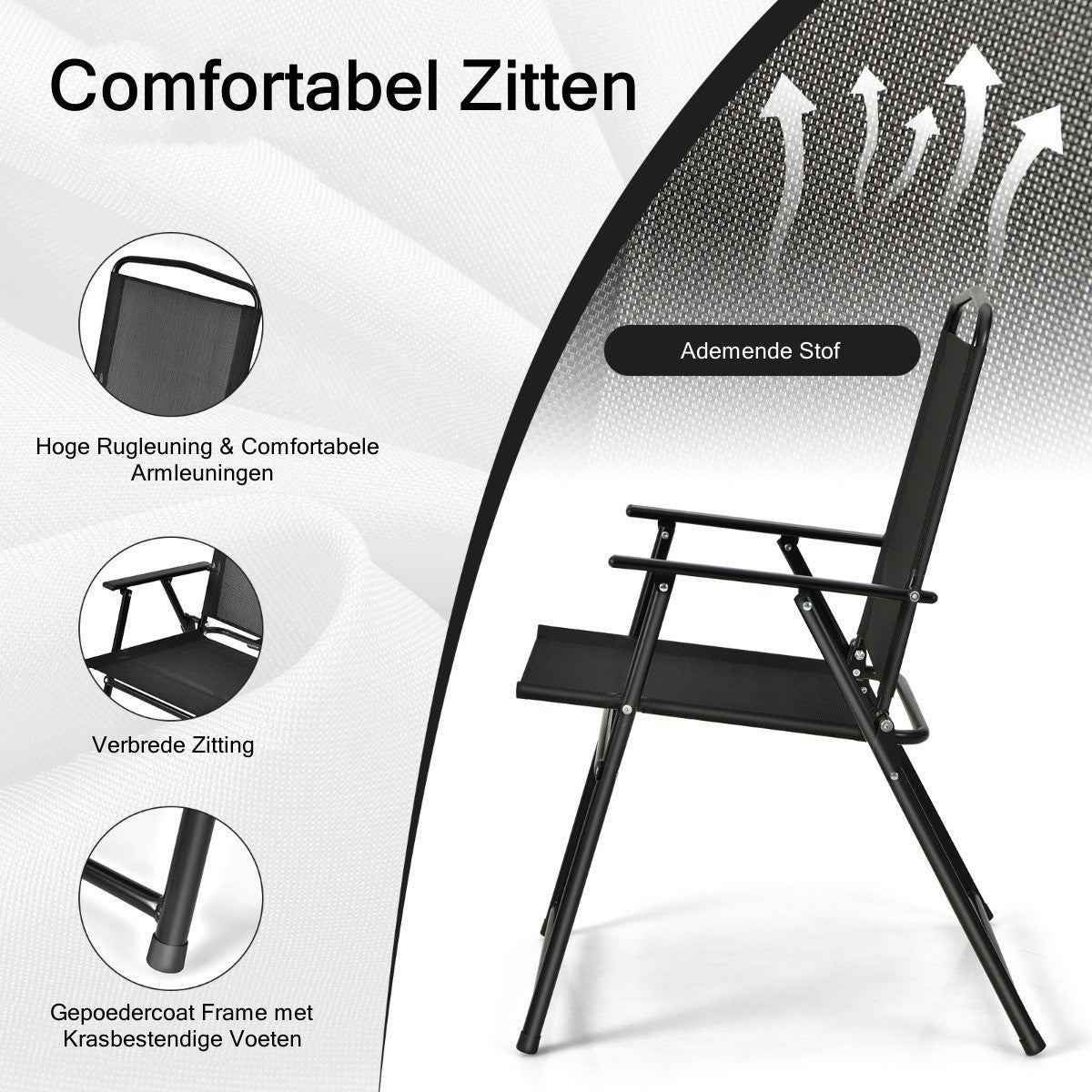 LIVSK 6-delige Patio Tafel en Stoel Set - Ergonomische Klapstoelen met Armleuningen - Gehard Glazen Salontafel - Paraplu - Grijs