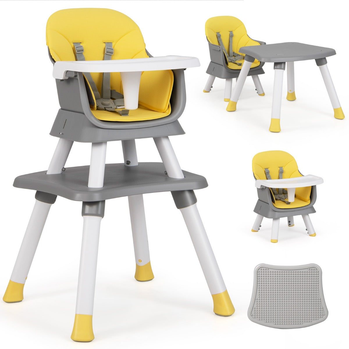 LIVSK 6-in-1 Hoge Kinderstoel - Eetstoel, Leertafel, Babystoel - Veilig en Gemakkelijk te Reinigen - Tot 25 kg - Geel