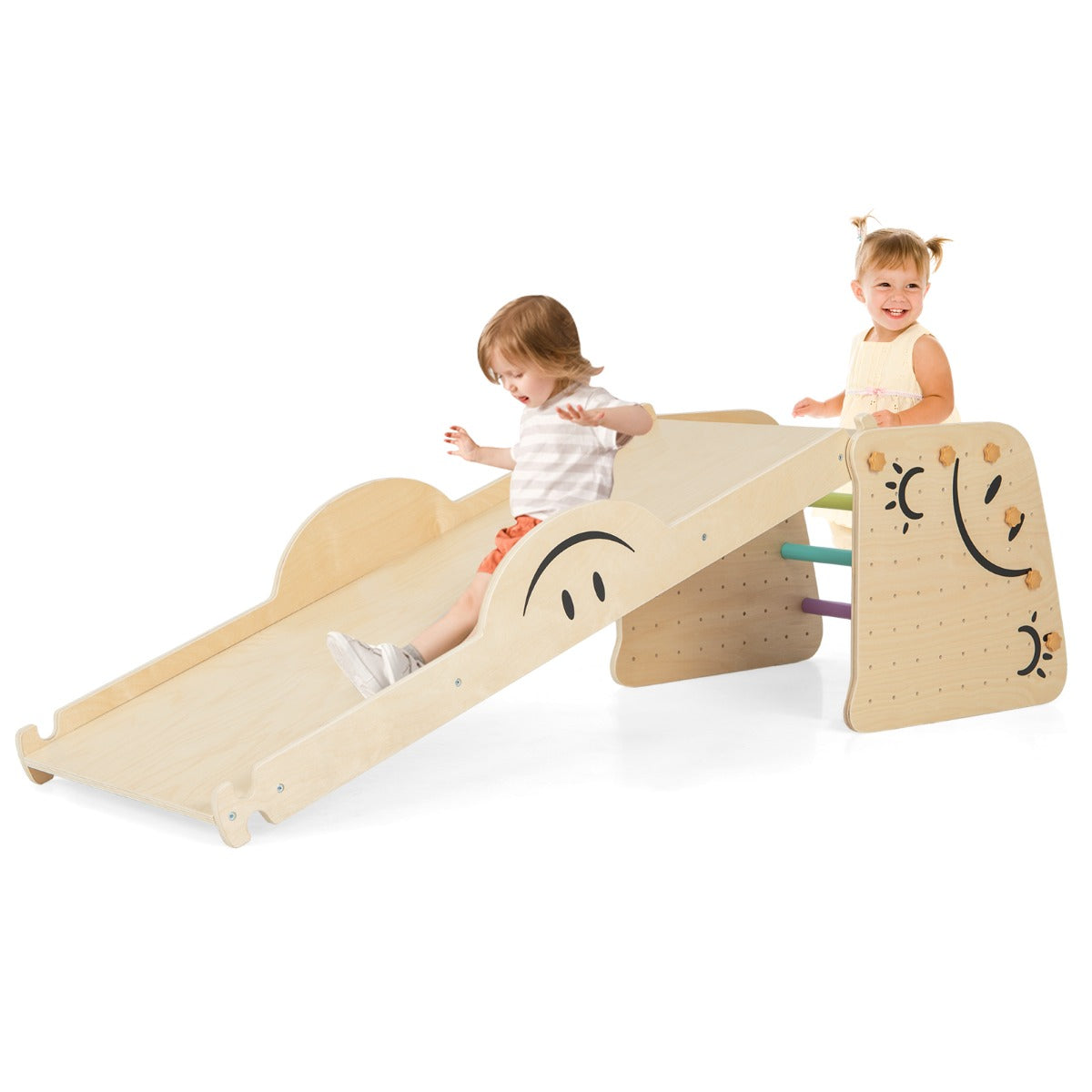 LIVSK 6-in-1 Klimspeelgoedset - Glijbaan, Klimhelling, Wip, Klimladder, Opstapje - Voor 2 Kinderen - Draagkracht 60 kg - Gekleurd