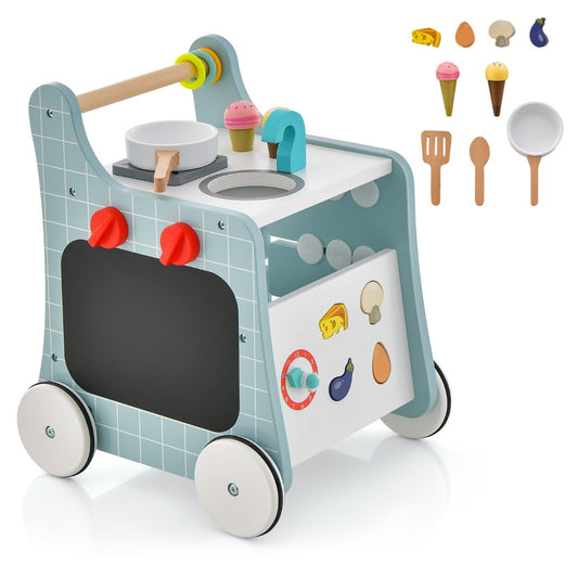 LIVSK 6-in-1 Houten Loopwagen met Speelkeuken - Ergonomisch Ontwerp - Antislip Wielen - Veilig en Kindvriendelijk - Voor 12+
