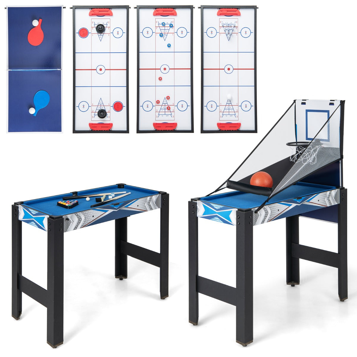 LIVSK 6-in-1 multigametafel - Biljart, tafeltennis, hockey, bowling, shuffleboard, basketbal - Ruimtebesparend - Multicolour