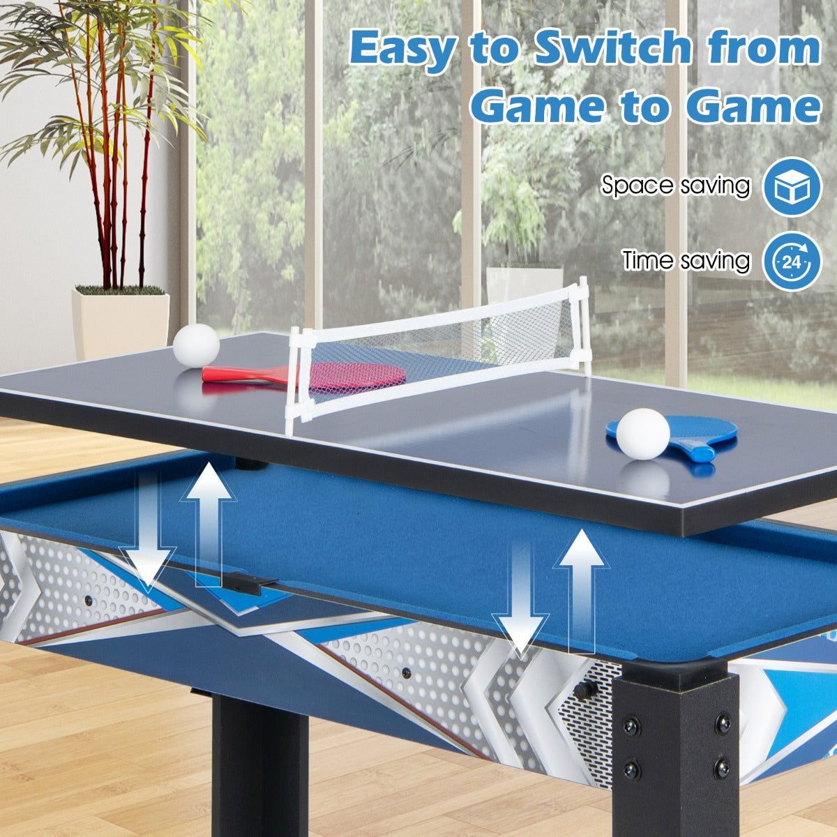 LIVSK 6-in-1 multigametafel - Biljart, tafeltennis, hockey, bowling, shuffleboard, basketbal - Ruimtebesparend - Multicolour