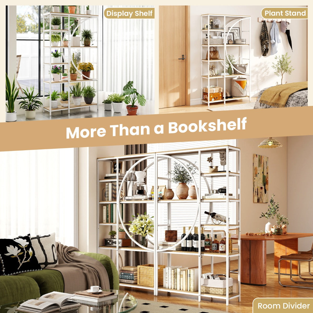 LIVSK Boekenkast Industriële Kantoorrekken - 6 Open Planken - Verticale Planken - Metalen Frame - Naturel