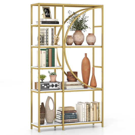LIVSK Geometrische Boekenkast - 6 Laags Metalen Frame - Elegant Design - Veel Opbergruimte - 100 x 30 x 177 cm - Rustiek bruin &