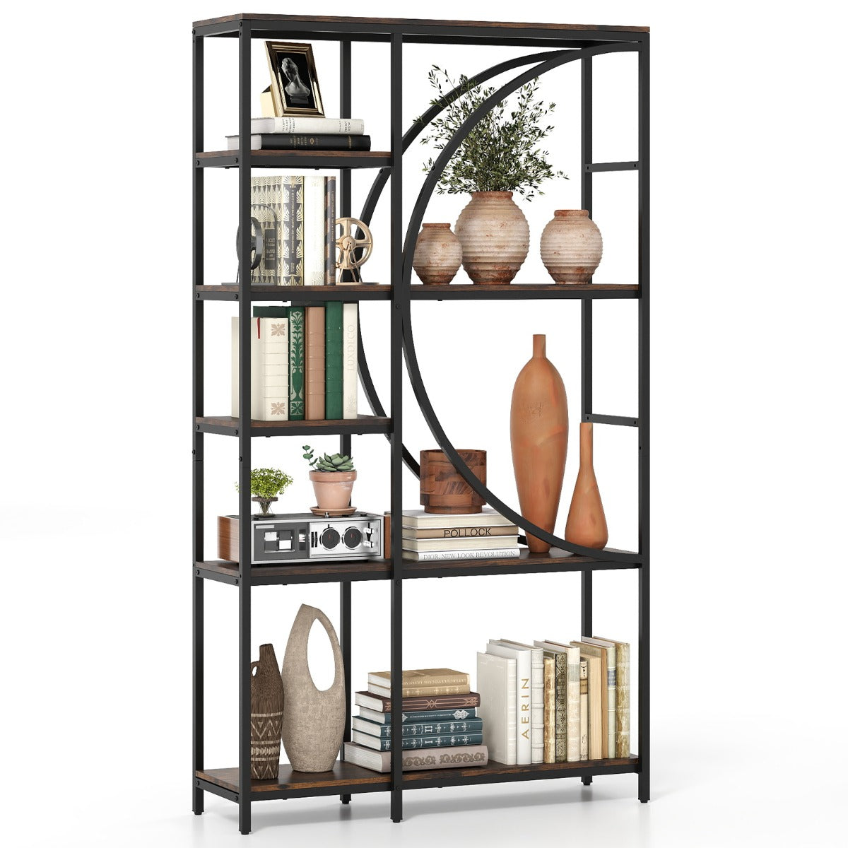 LIVSK Industriële Boekenkast - Verticale Kantoorrekken - Open Planken - Metalen Frame - Zwart