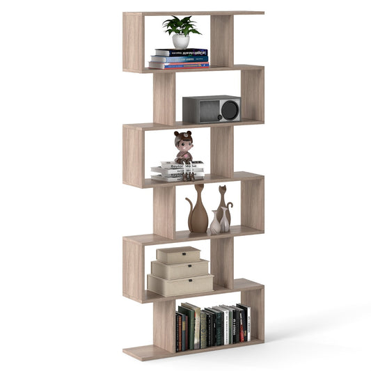 Livsk costway 6 laags boekenkast vrijstaande s vormige stijl boekenplank met anti kantelbeveiliging z ontworpen houten plank grijs
