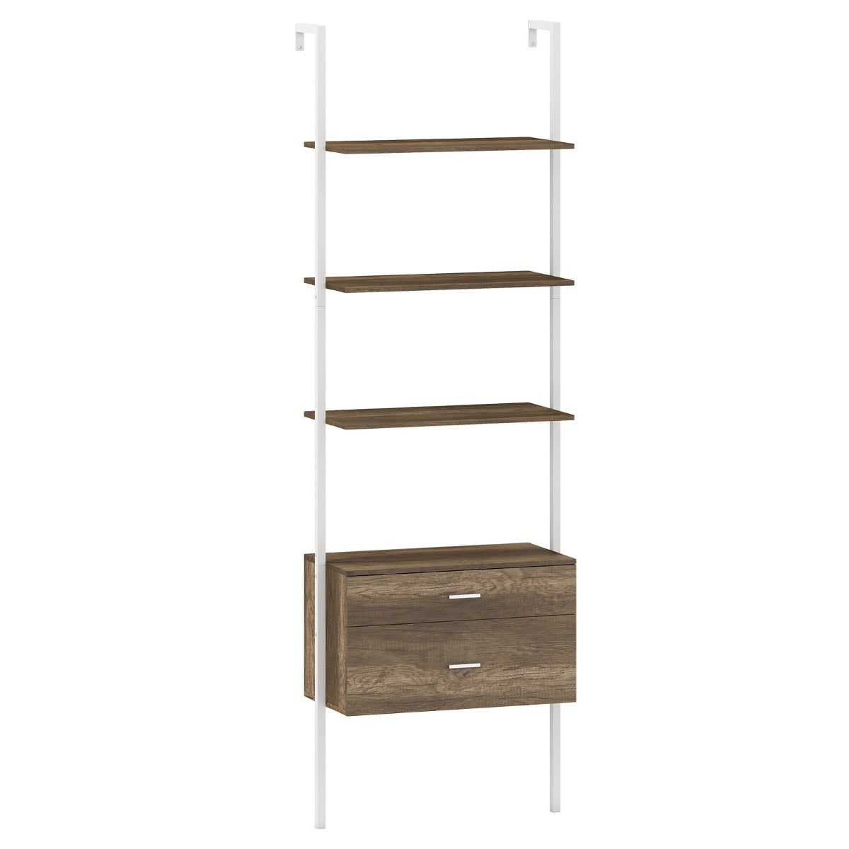 LIVSK Wandgemonteerd Ladderplank met Lades - 4 Open Planken - Dubbele Kantelbeveiliging - Robuust Metalen Frame - 60 x 30 x 184